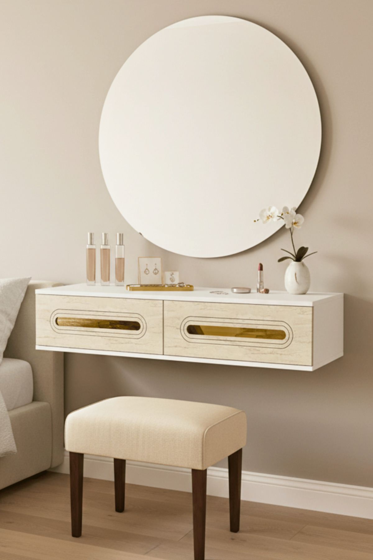 Συρταριέρα 120x25.5x29.6 εκ Λευκό / Travertine / Χρυσό 555CHM1630