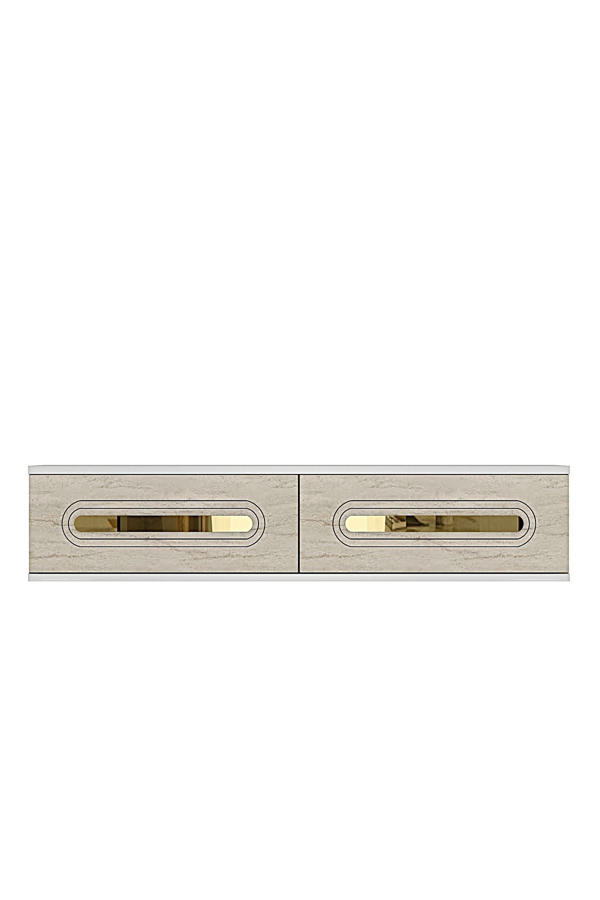 Συρταριέρα 120x25.5x29.6 εκ Λευκό / Travertine / Χρυσό 555CHM1630