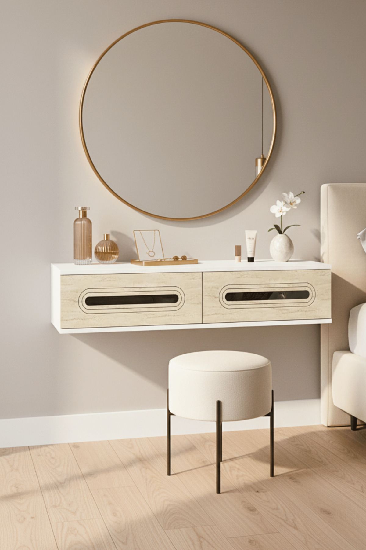 Συρταριέρα 120x25.5x29.6 εκ Λευκό / Travertine / Ασημί 555CHM1631