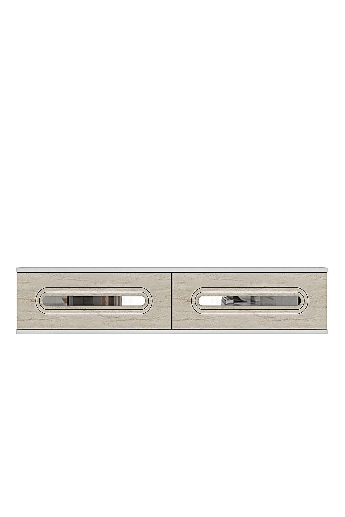 Συρταριέρα 120x25.5x29.6 εκ Λευκό / Travertine / Ασημί 555CHM1631