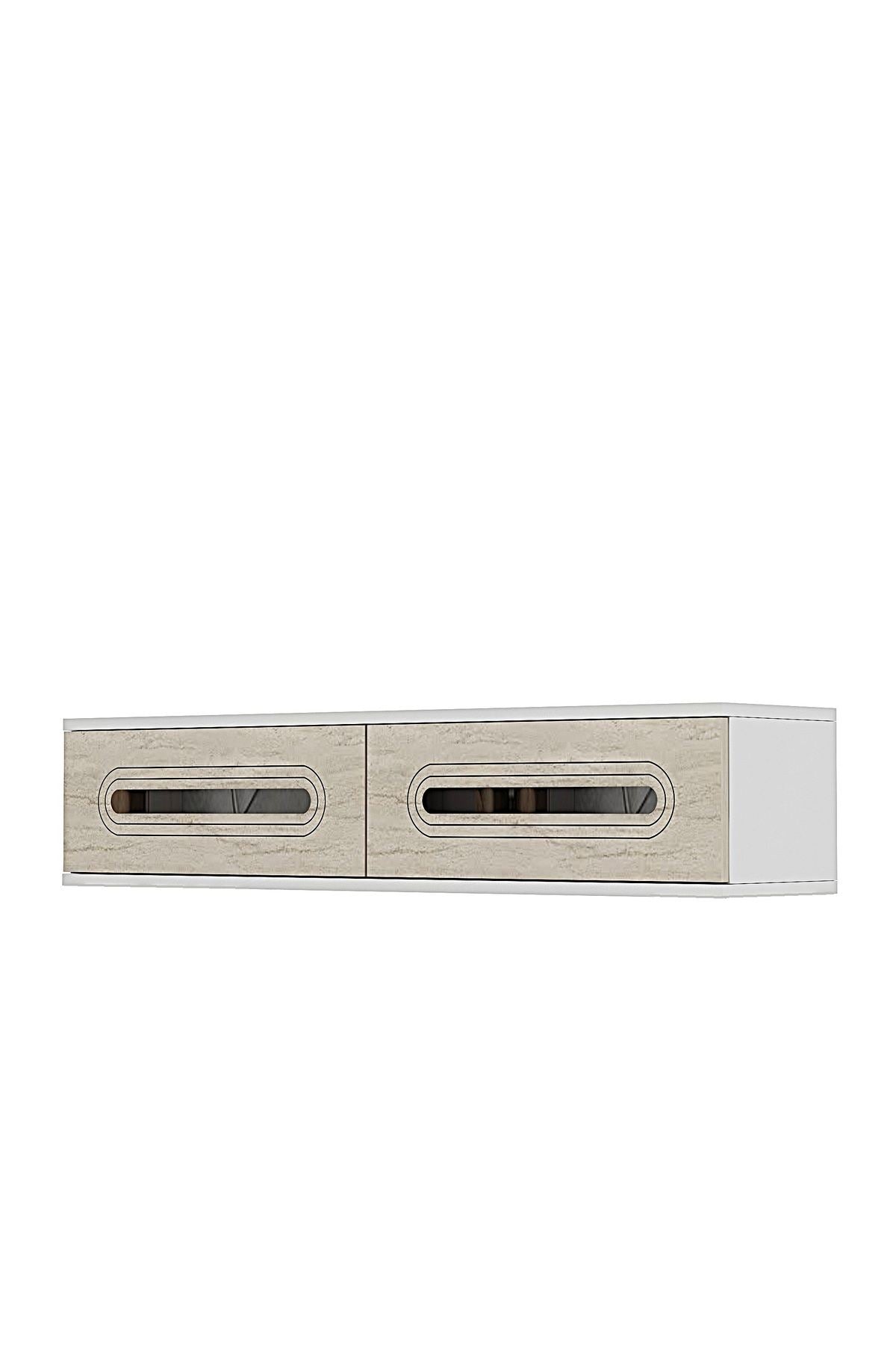 Συρταριέρα 120x25.5x29.6 εκ Λευκό / Travertine / Ασημί 555CHM1631