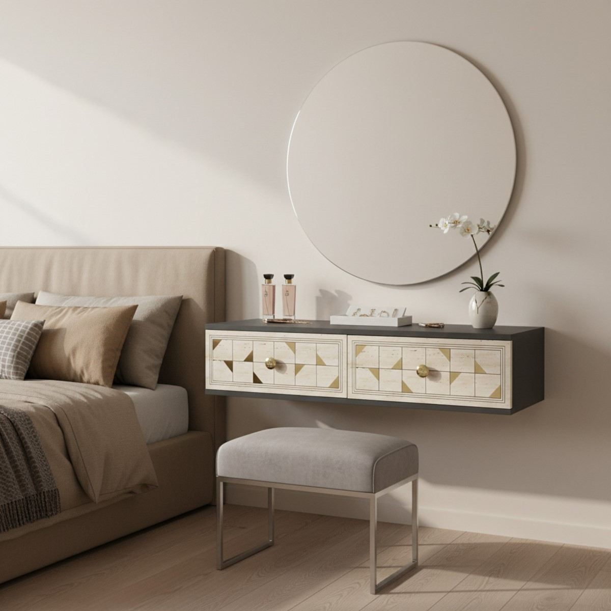 Συρταριέρα 120x25.5x29.6 εκ Ανθρακί / Travertine / Χρυσό 555CHM1636