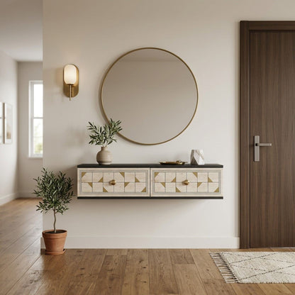 Συρταριέρα 120x25.5x29.6 εκ Ανθρακί / Travertine / Χρυσό 555CHM1636