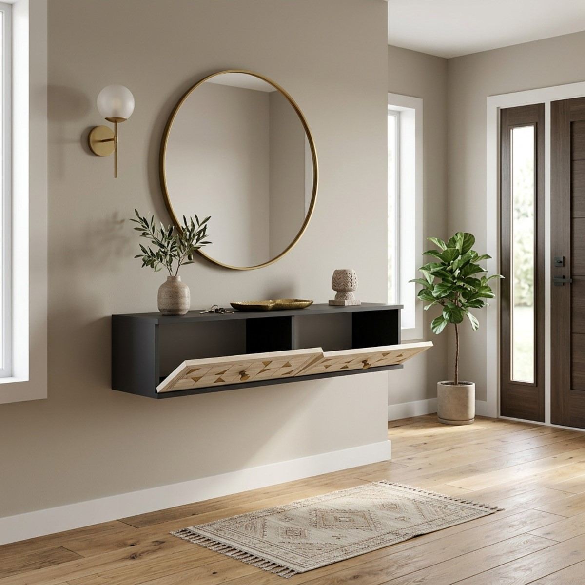 Συρταριέρα 120x25.5x29.6 εκ Ανθρακί / Travertine / Χρυσό 555CHM1636