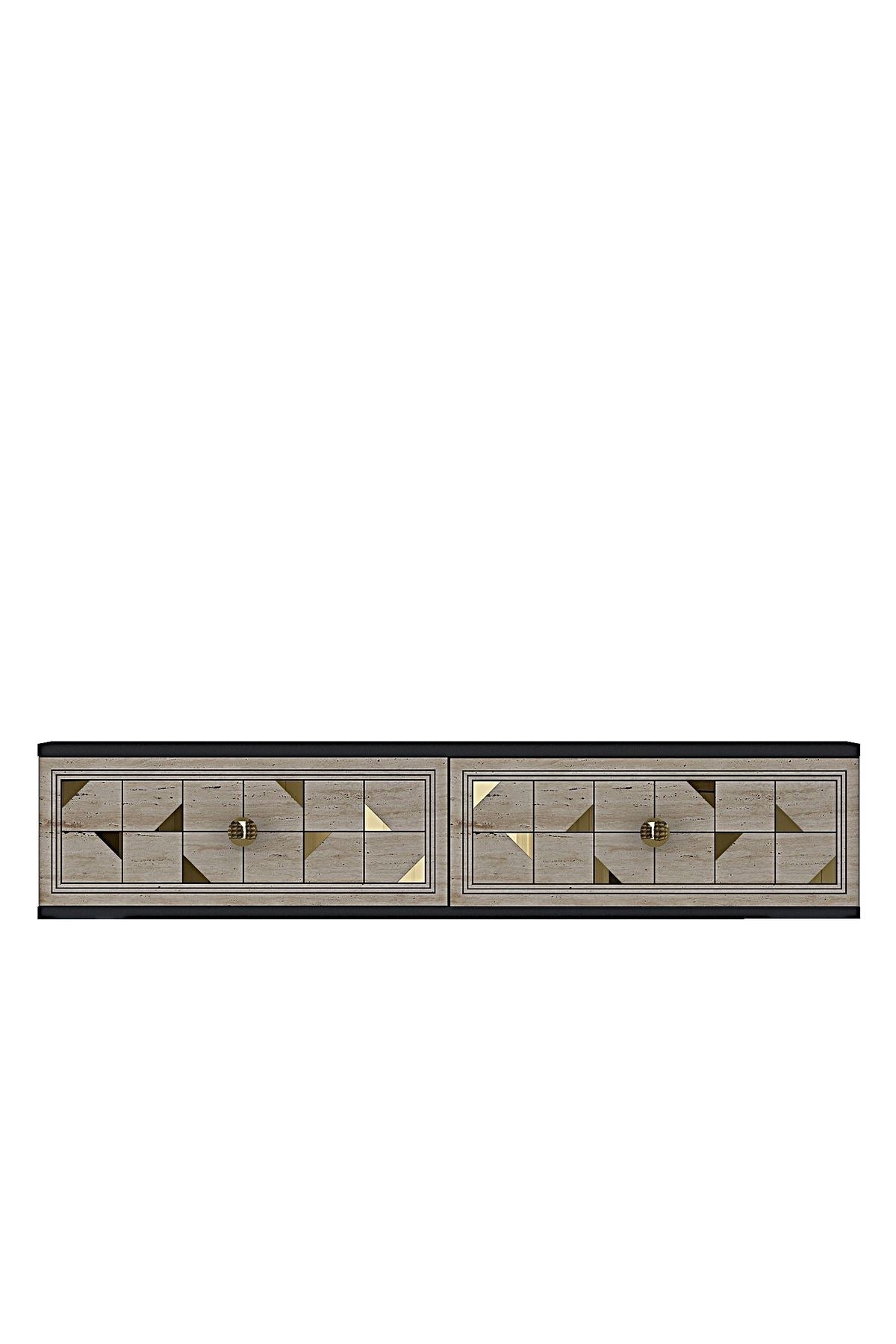 Συρταριέρα 120x25.5x29.6 εκ Ανθρακί / Travertine / Χρυσό 555CHM1636