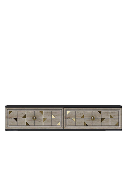 Συρταριέρα 120x25.5x29.6 εκ Ανθρακί / Travertine / Χρυσό 555CHM1636