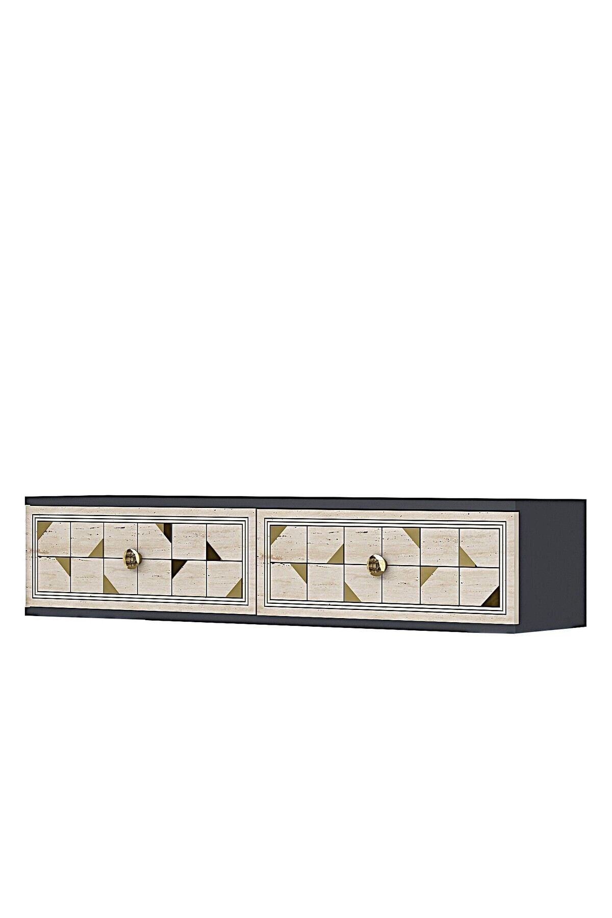 Συρταριέρα 120x25.5x29.6 εκ Ανθρακί / Travertine / Χρυσό 555CHM1636