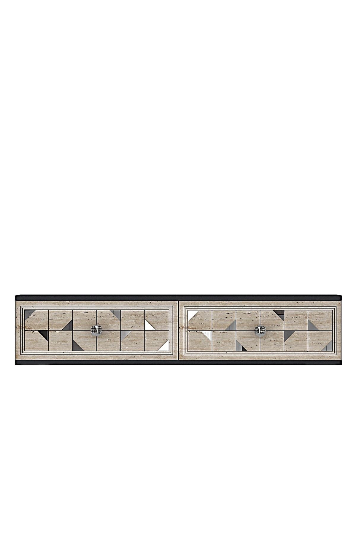 Συρταριέρα 120x25.5x29.6 εκ Ανθρακί / Travertine / Ασημί 555CHM1637