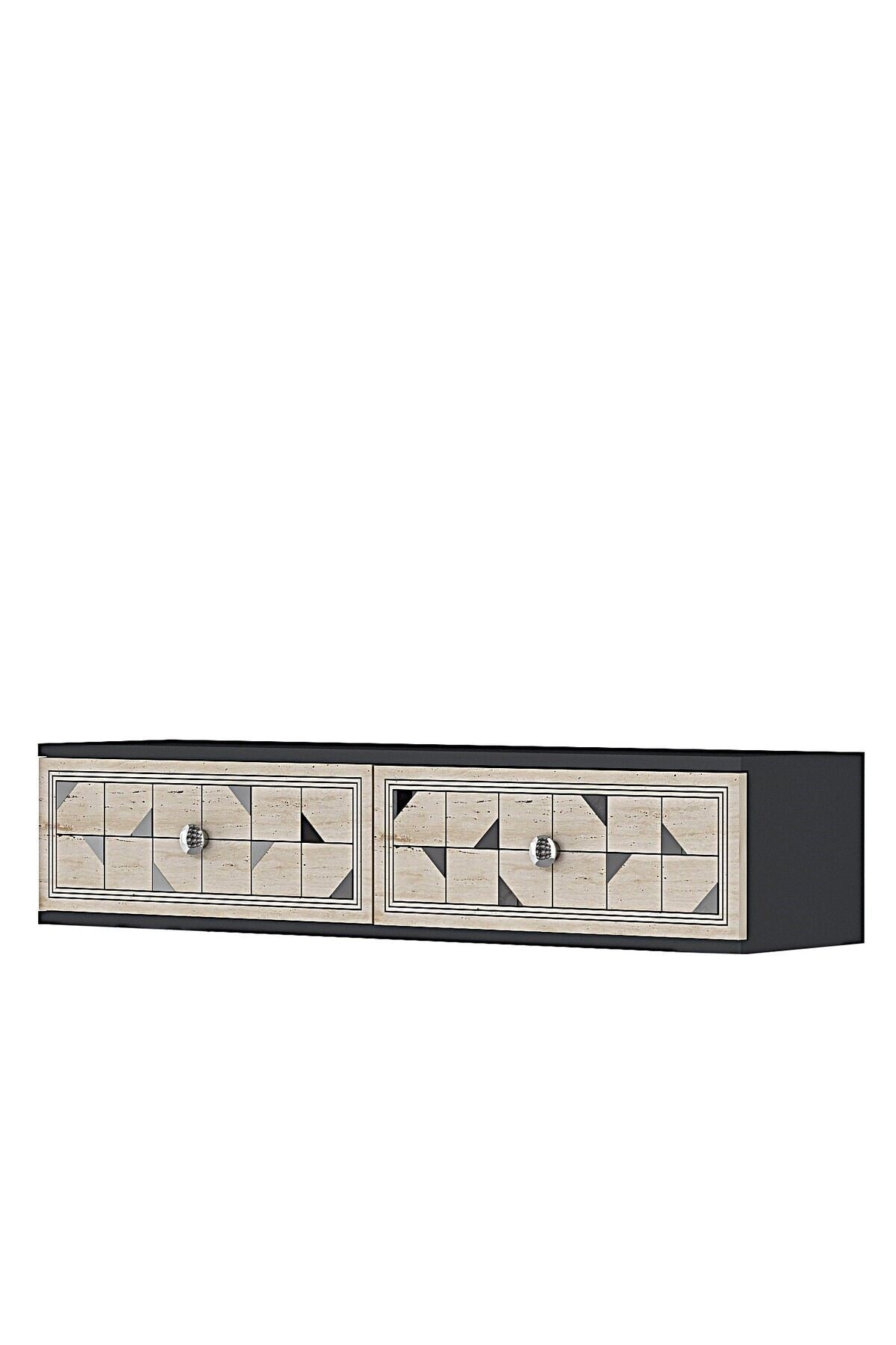 Συρταριέρα 120x25.5x29.6 εκ Ανθρακί / Travertine / Ασημί 555CHM1637