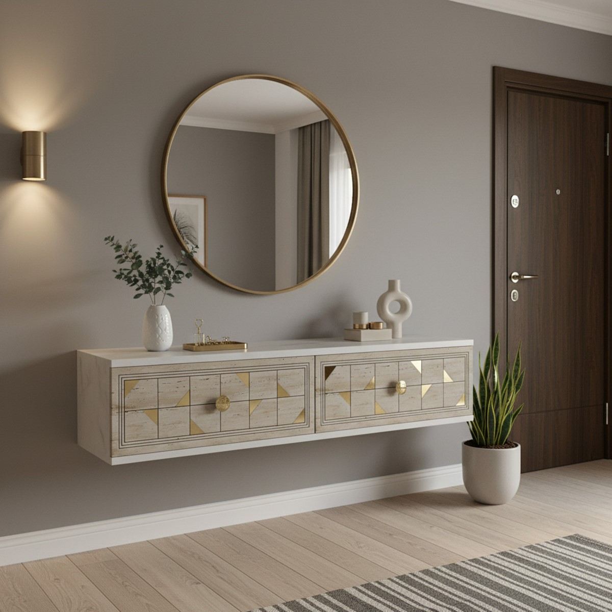 Συρταριέρα 120x25.5x29.6 εκ Λευκό / Travertine / Χρυσό 555CHM1640