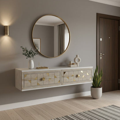 Συρταριέρα 120x25.5x29.6 εκ Λευκό / Travertine / Χρυσό 555CHM1640