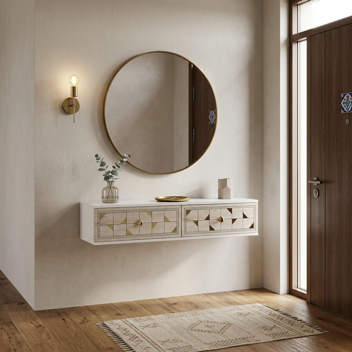 Συρταριέρα 120x25.5x29.6 εκ Λευκό / Travertine / Χρυσό 555CHM1640
