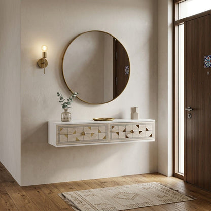 Συρταριέρα 120x25.5x29.6 εκ Λευκό / Travertine / Χρυσό 555CHM1640