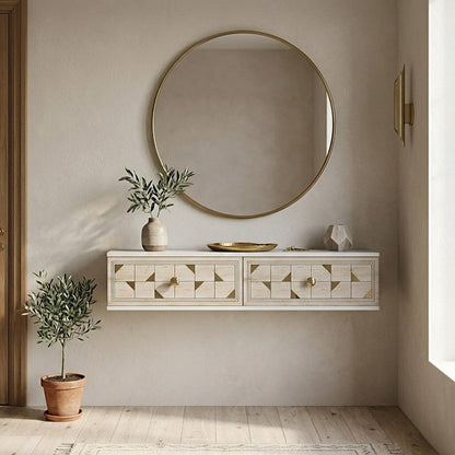 Συρταριέρα 120x25.5x29.6 εκ Λευκό / Travertine / Χρυσό 555CHM1640
