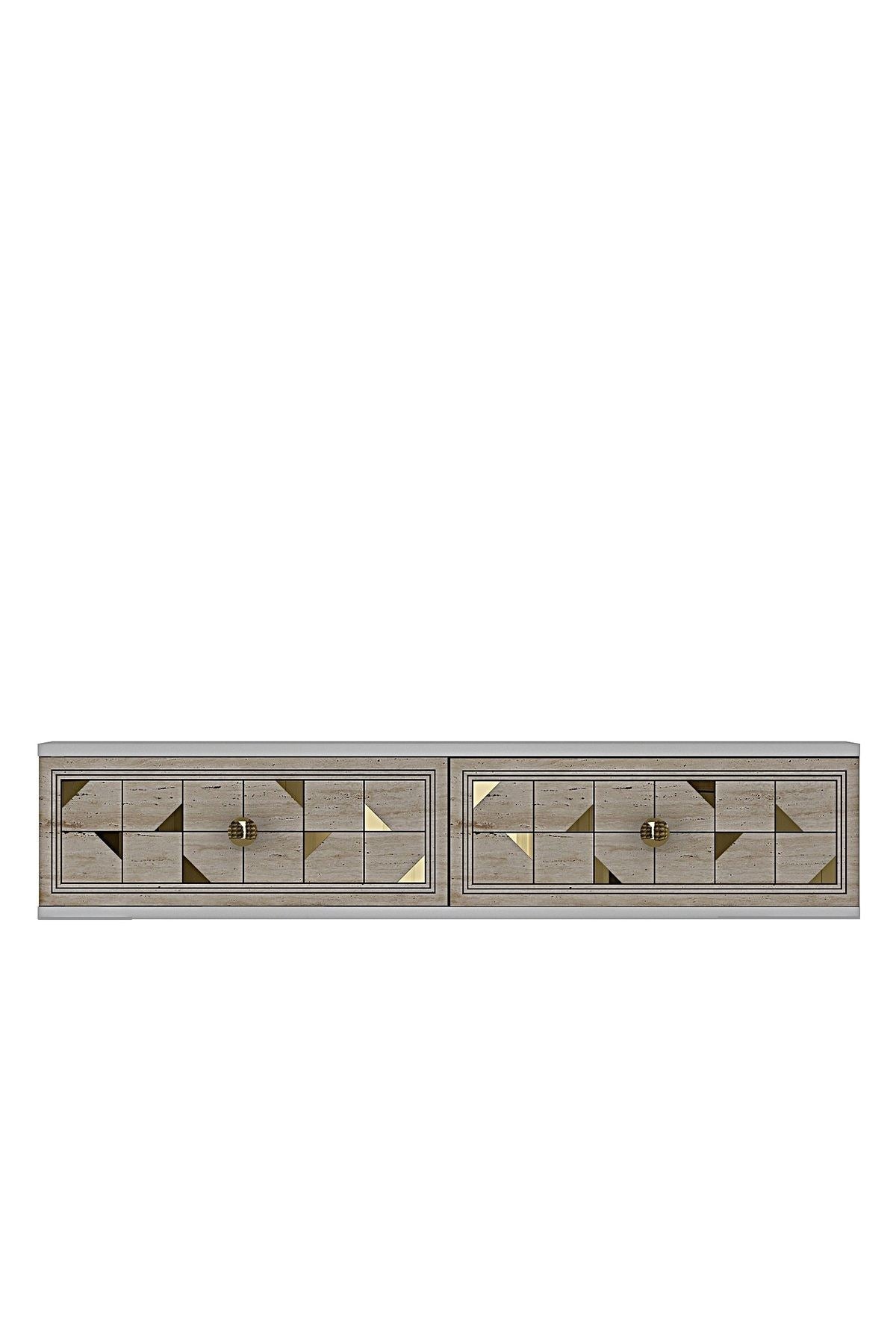 Συρταριέρα 120x25.5x29.6 εκ Λευκό / Travertine / Χρυσό 555CHM1640