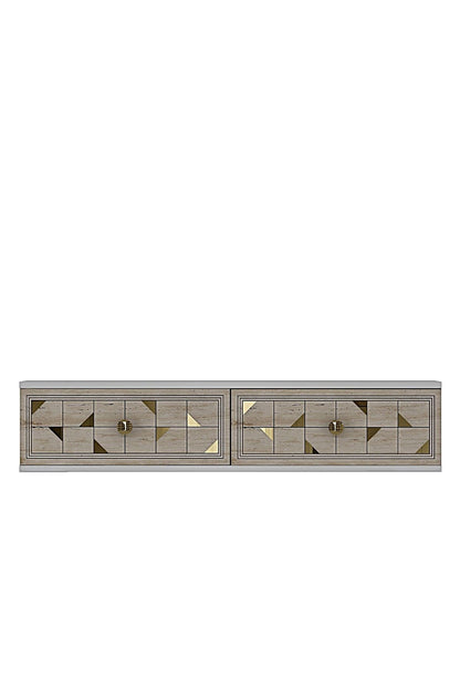 Συρταριέρα 120x25.5x29.6 εκ Λευκό / Travertine / Χρυσό 555CHM1640