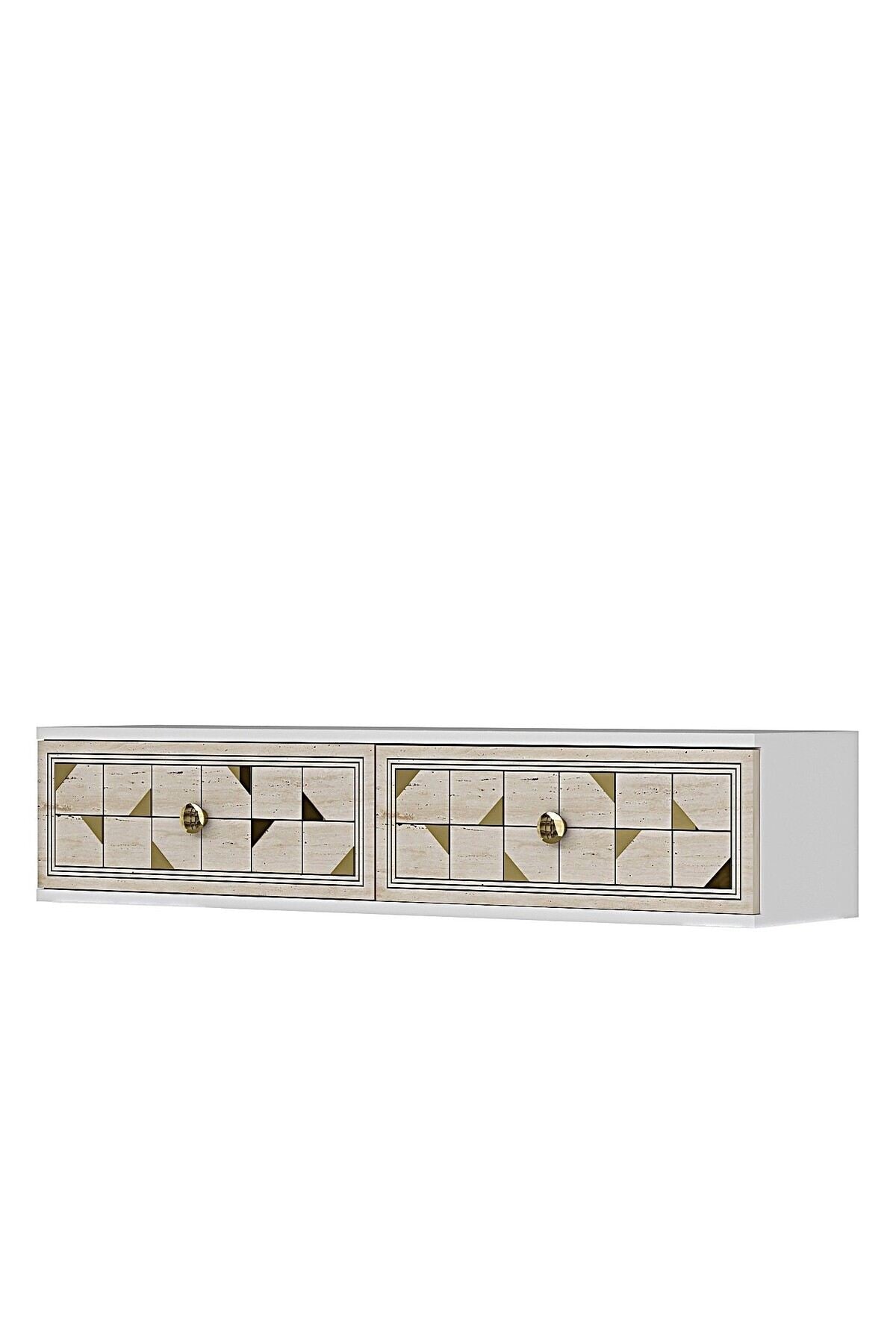 Συρταριέρα 120x25.5x29.6 εκ Λευκό / Travertine / Χρυσό 555CHM1640