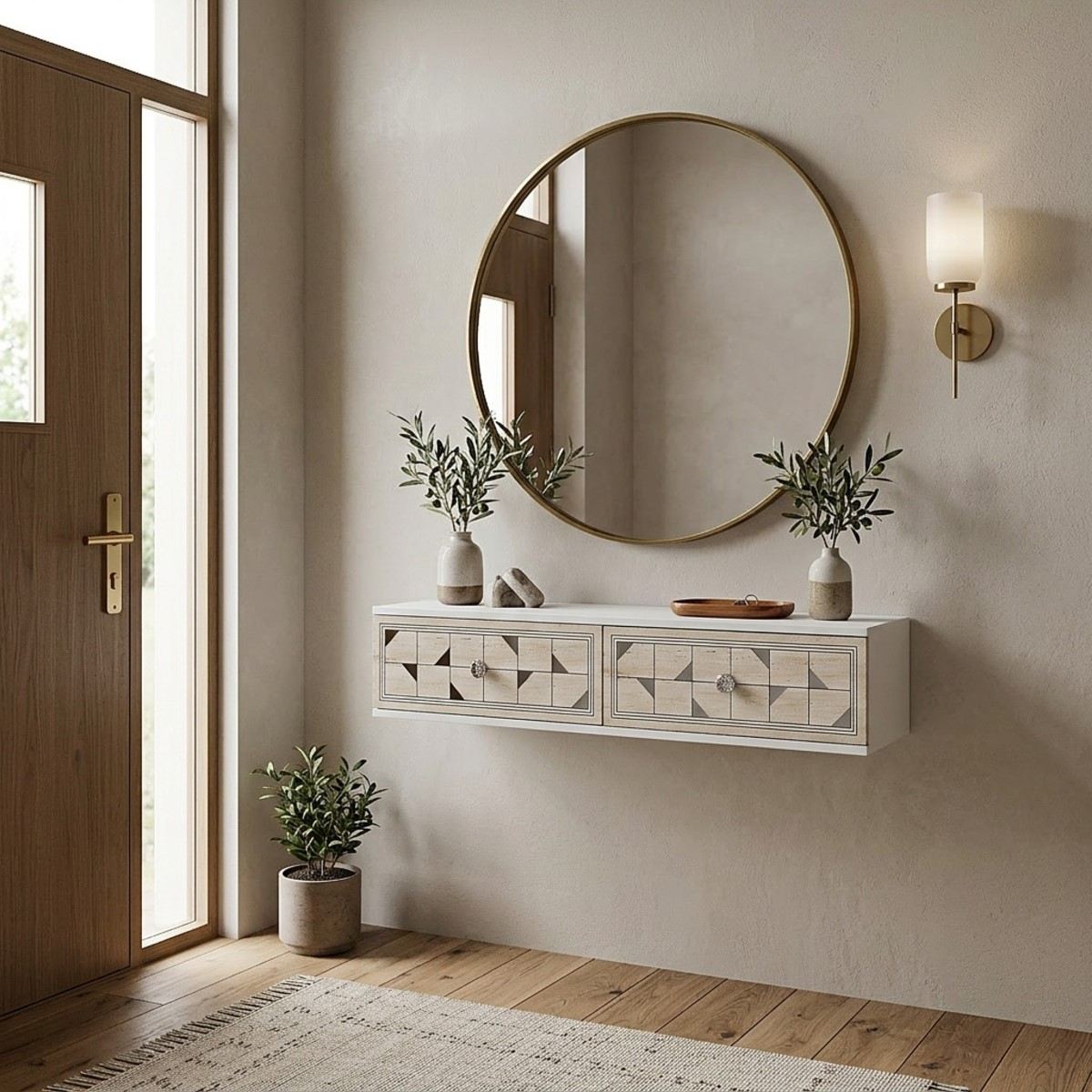 Συρταριέρα 120x25.5x29.6 εκ Λευκό / Travertine / Ασημί 555CHM1641