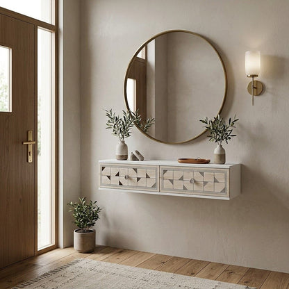 Συρταριέρα 120x25.5x29.6 εκ Λευκό / Travertine / Ασημί 555CHM1641