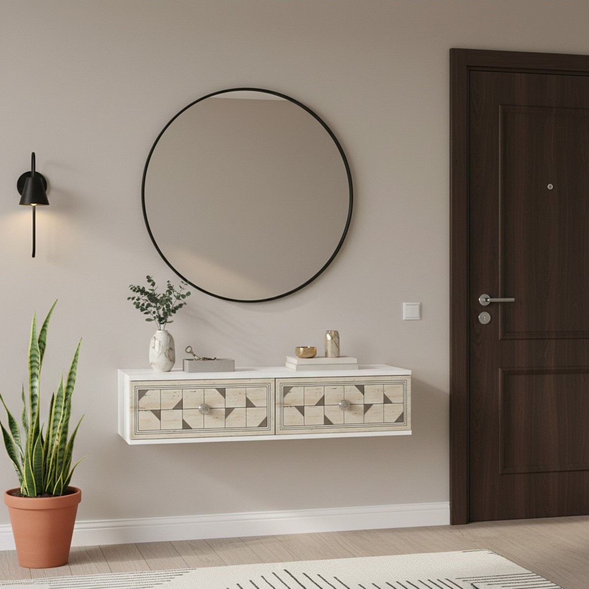 Συρταριέρα 120x25.5x29.6 εκ Λευκό / Travertine / Ασημί 555CHM1641