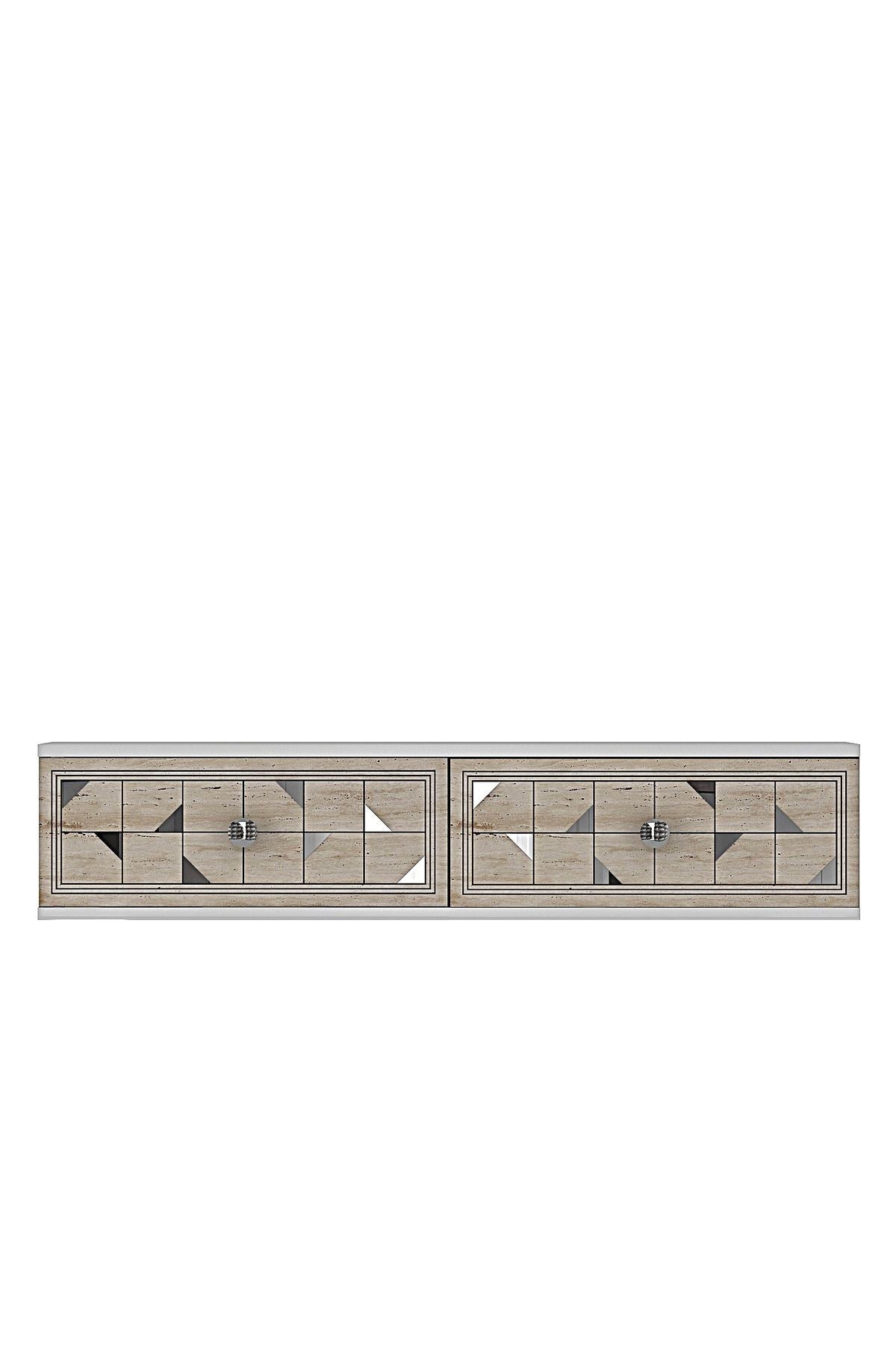 Συρταριέρα 120x25.5x29.6 εκ Λευκό / Travertine / Ασημί 555CHM1641