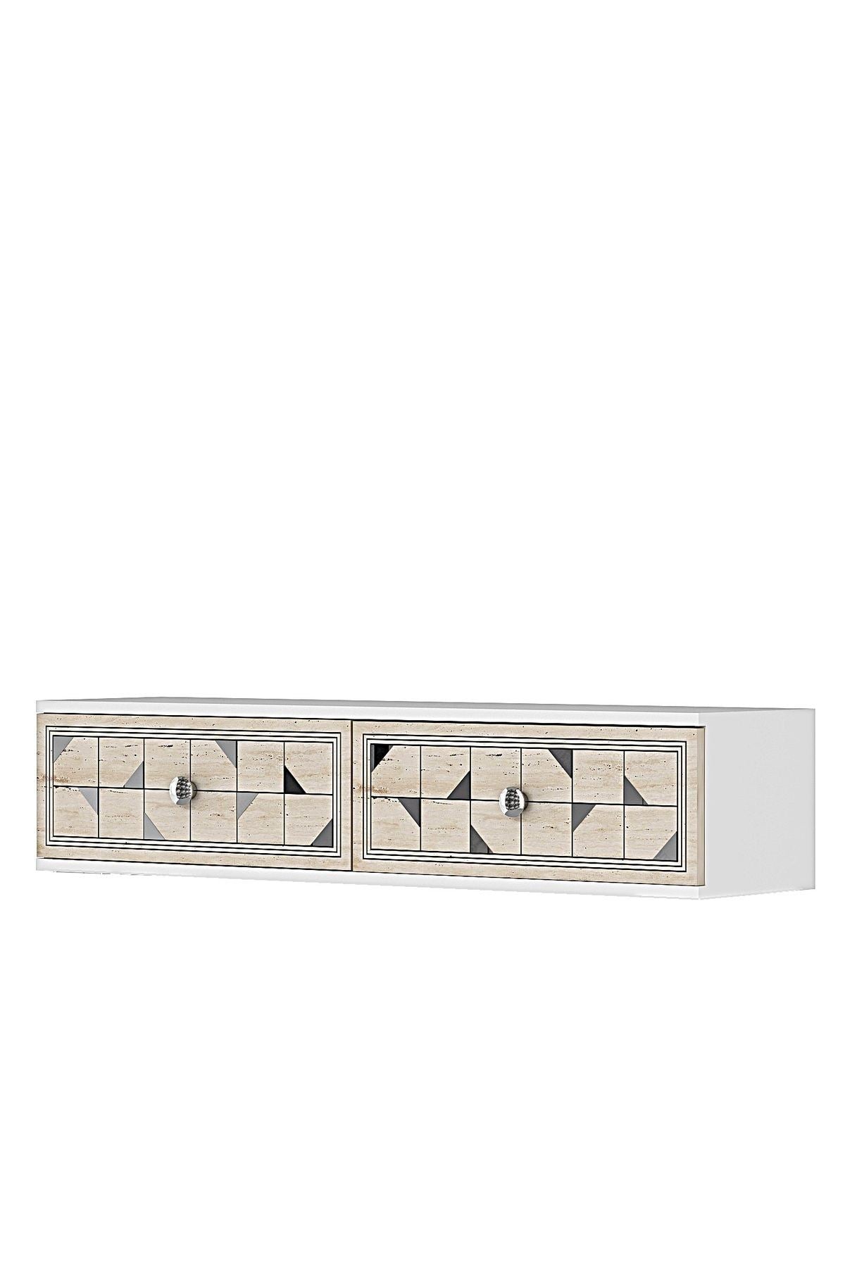 Συρταριέρα 120x25.5x29.6 εκ Λευκό / Travertine / Ασημί 555CHM1641
