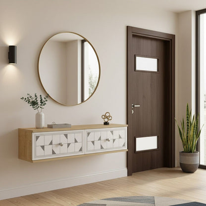Συρταριέρα 120x25.5x29.6 εκ Δρυς Sapphire / Λευκό / Ασημί 555CHM1643
