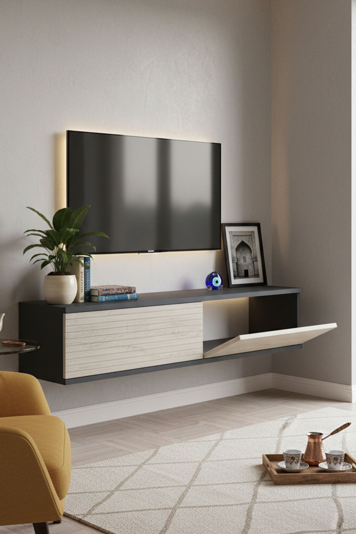 Συρταριέρα 120x25.5x29.6 εκ Ανθρακί / Travertine 555CHM1645