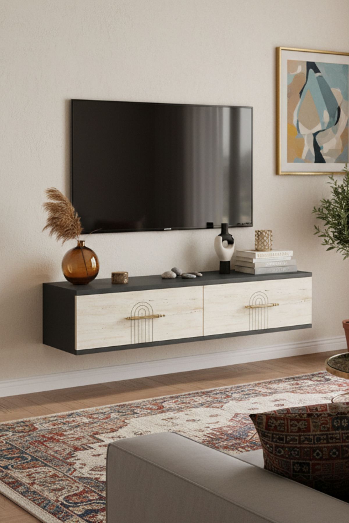 Συρταριέρα 120x25.5x29.6 εκ Ανθρακί / Travertine 555CHM1650
