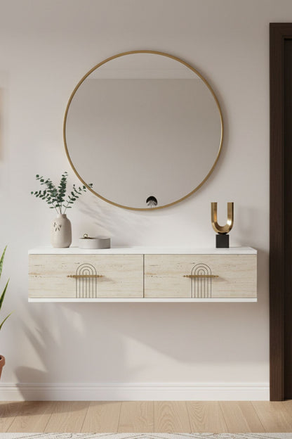 Συρταριέρα 120x25.5x29.6 εκ Λευκό / Travertine 555CHM1652