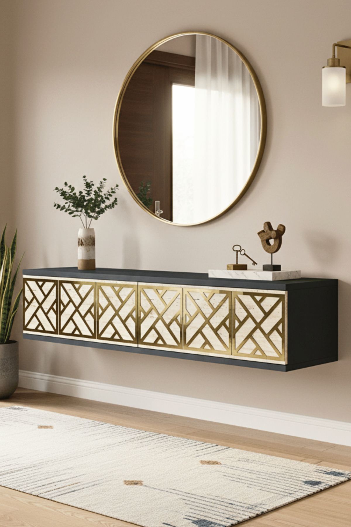 Συρταριέρα 120x25.5x29.6 εκ Ανθρακί / Travertine / Χρυσό 555CHM1656