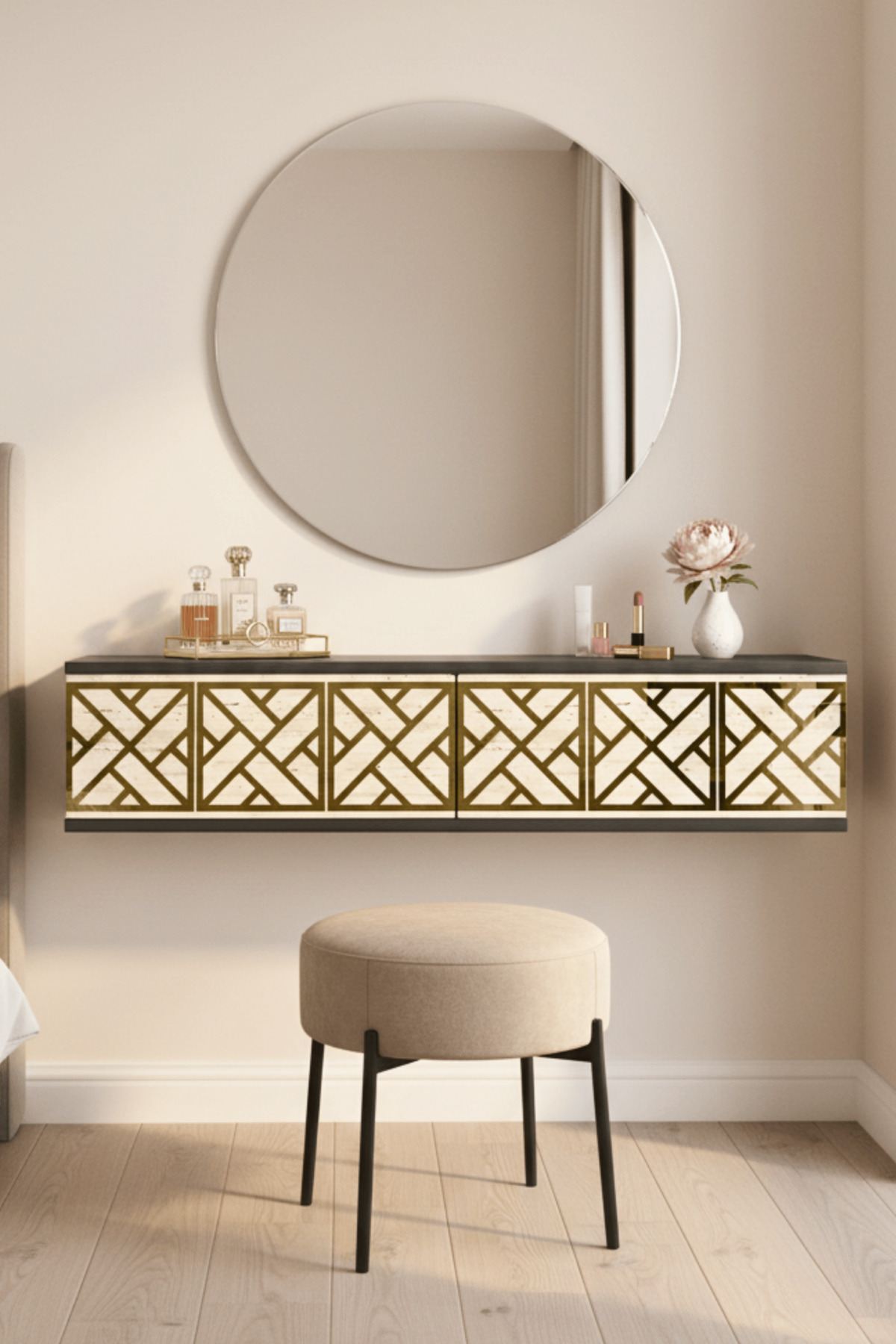 Συρταριέρα 120x25.5x29.6 εκ Ανθρακί / Travertine / Χρυσό 555CHM1656