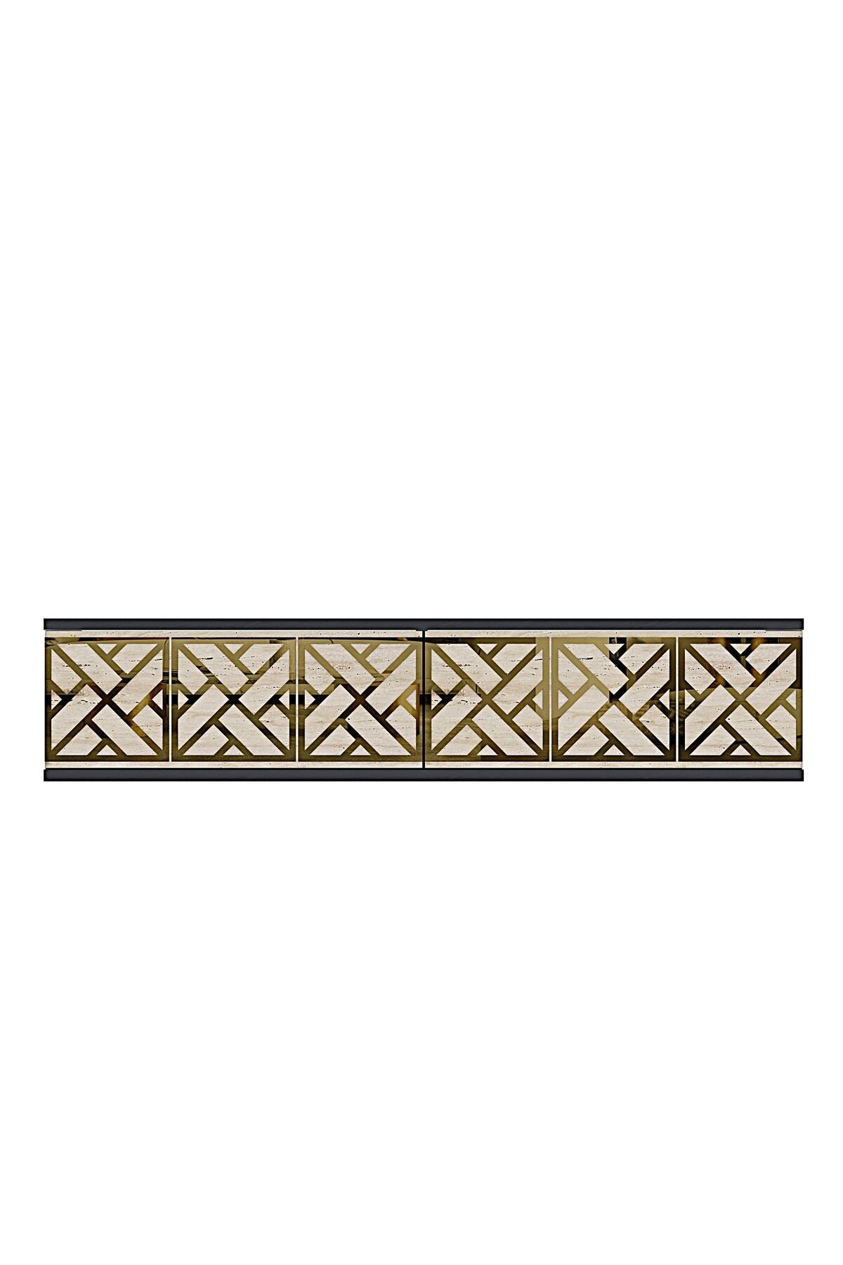 Συρταριέρα 120x25.5x29.6 εκ Ανθρακί / Travertine / Χρυσό 555CHM1656