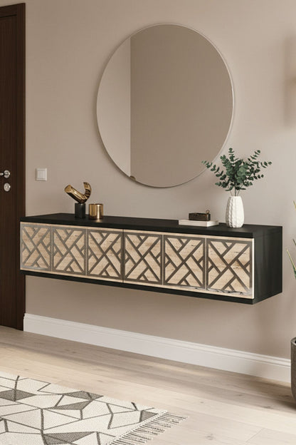Συρταριέρα 120x25.5x29.6 εκ Ανθρακί / Travertine / Ασημί 555CHM1657