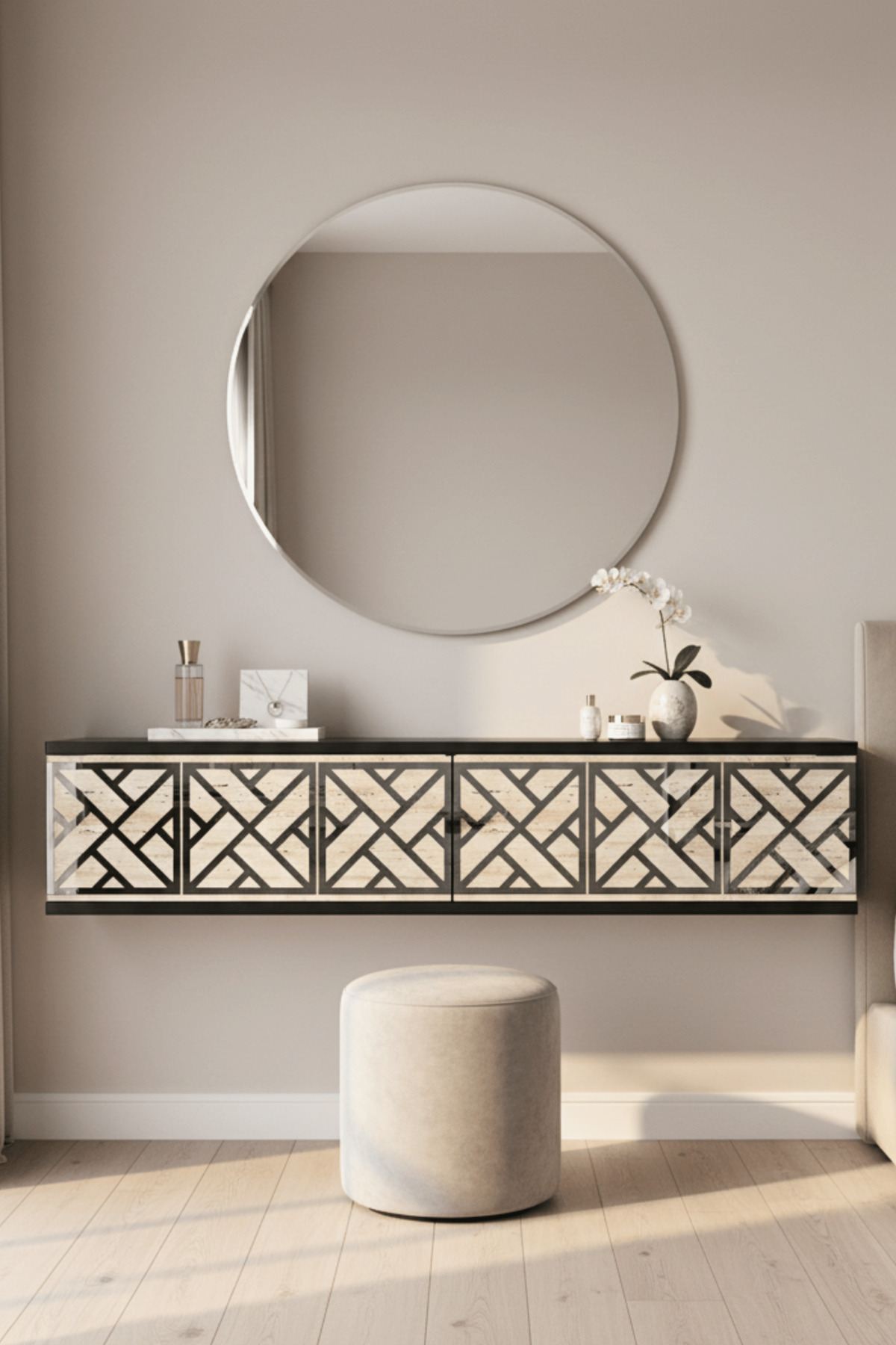 Συρταριέρα 120x25.5x29.6 εκ Ανθρακί / Travertine / Ασημί 555CHM1657