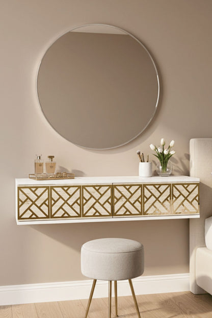 Συρταριέρα 120x25.5x29.6 εκ Λευκό / Travertine / Χρυσό 555CHM1660