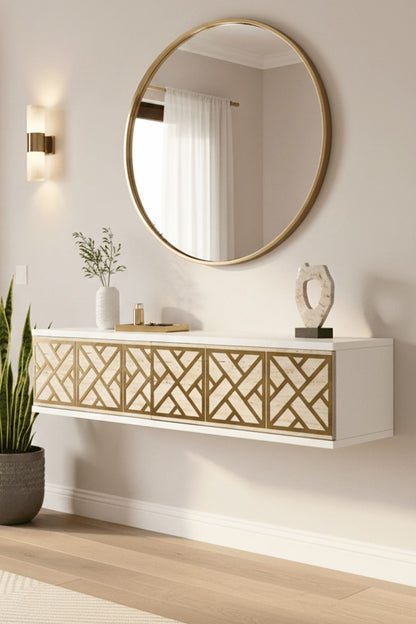 Συρταριέρα 120x25.5x29.6 εκ Λευκό / Travertine / Χρυσό 555CHM1660