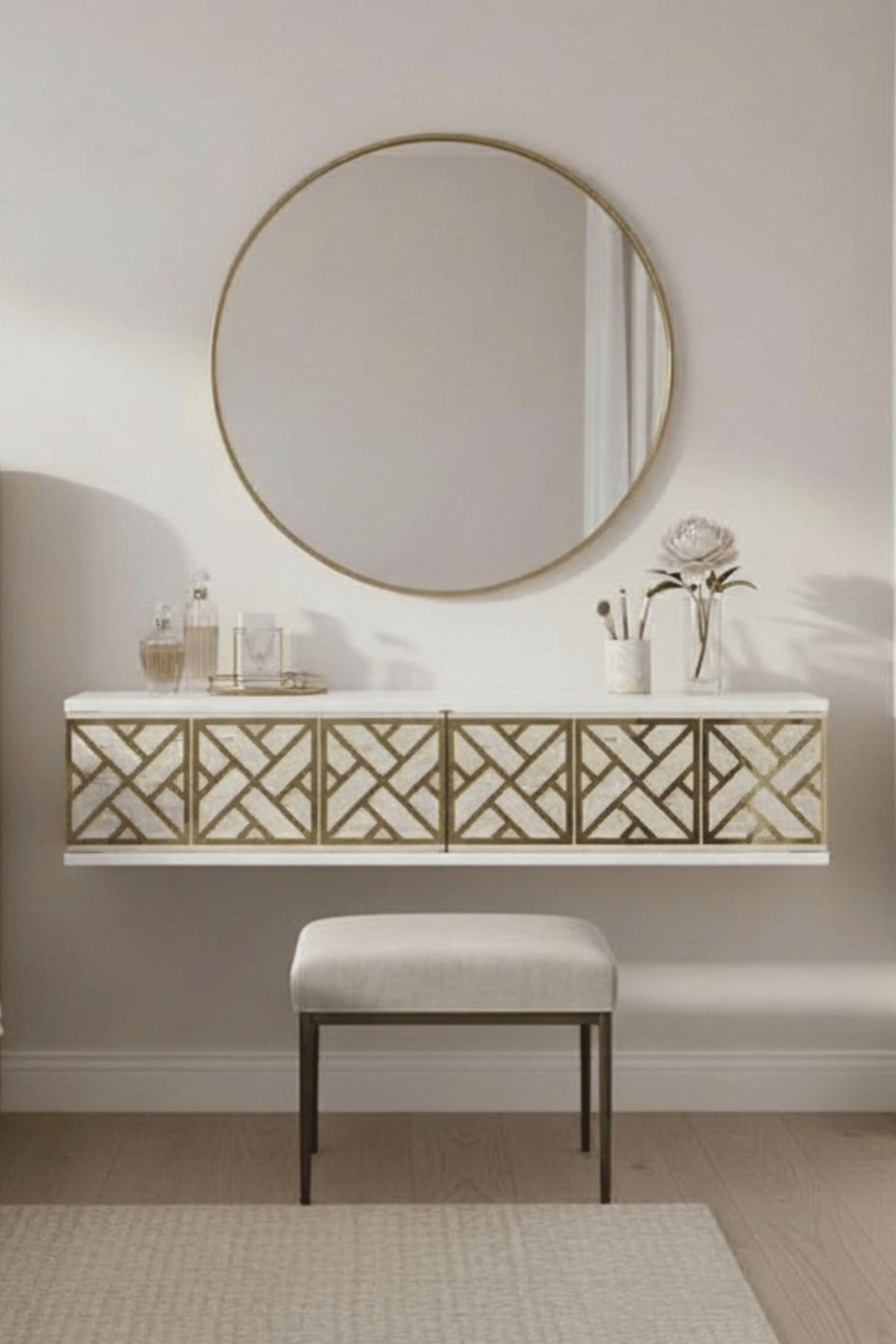 Συρταριέρα 120x25.5x29.6 εκ Λευκό / Travertine / Χρυσό 555CHM1660