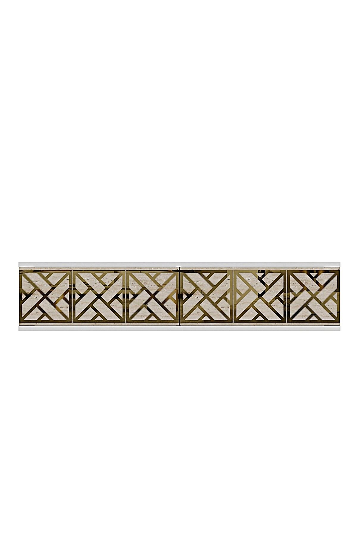 Συρταριέρα 120x25.5x29.6 εκ Λευκό / Travertine / Χρυσό 555CHM1660