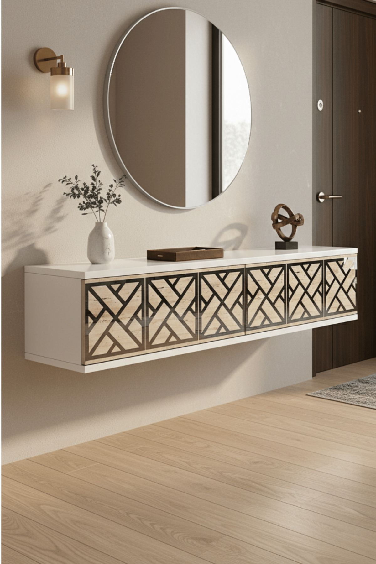 Συρταριέρα 120x25.5x29.6 εκ Λευκό / Ασημί / Travertine 555CHM1661