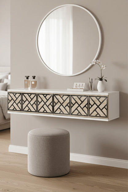 Συρταριέρα 120x25.5x29.6 εκ Λευκό / Ασημί / Travertine 555CHM1661