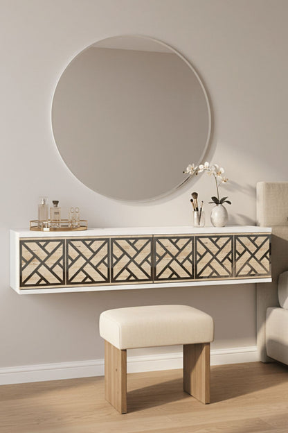Συρταριέρα 120x25.5x29.6 εκ Λευκό / Ασημί / Travertine 555CHM1661