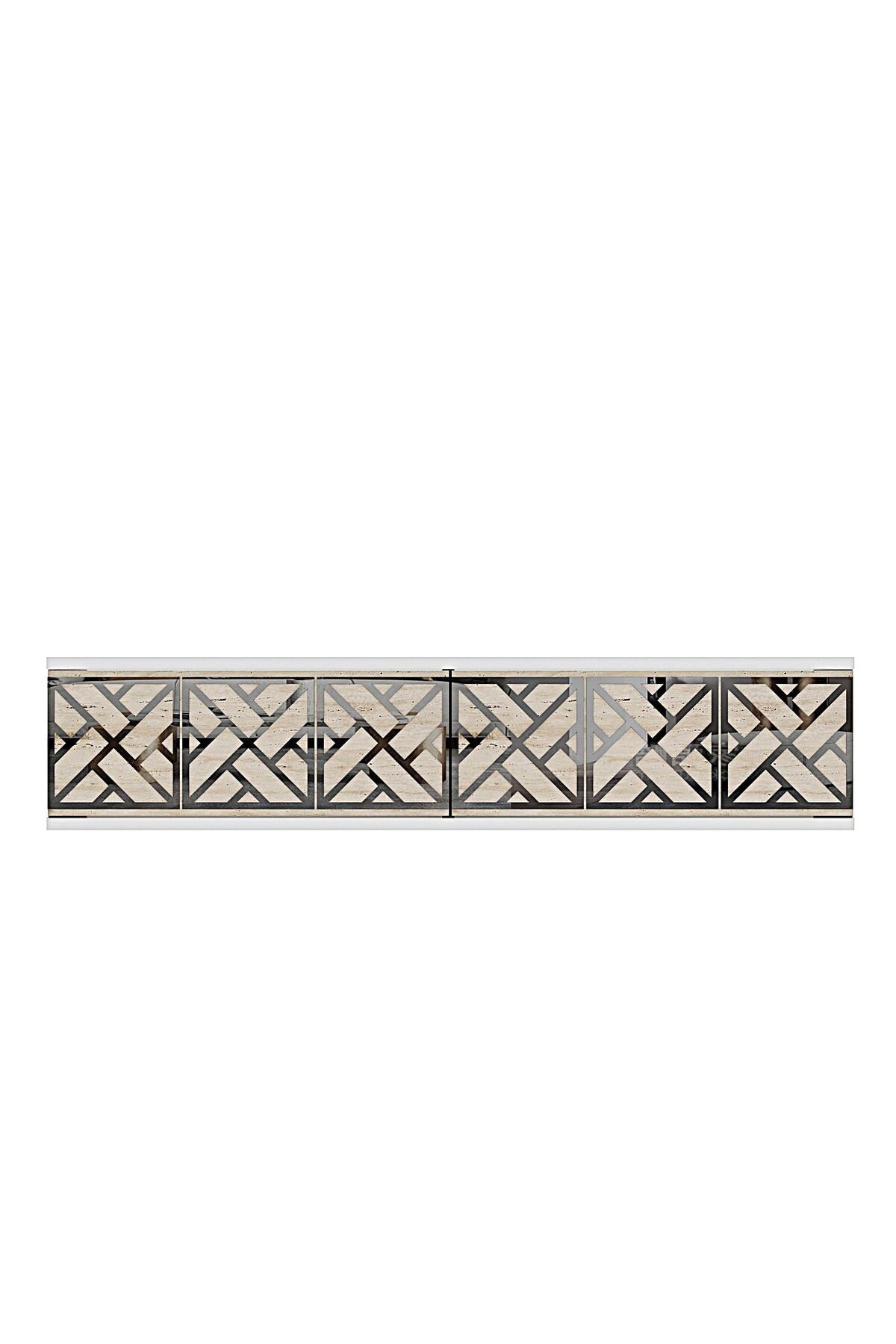 Συρταριέρα 120x25.5x29.6 εκ Λευκό / Ασημί / Travertine 555CHM1661