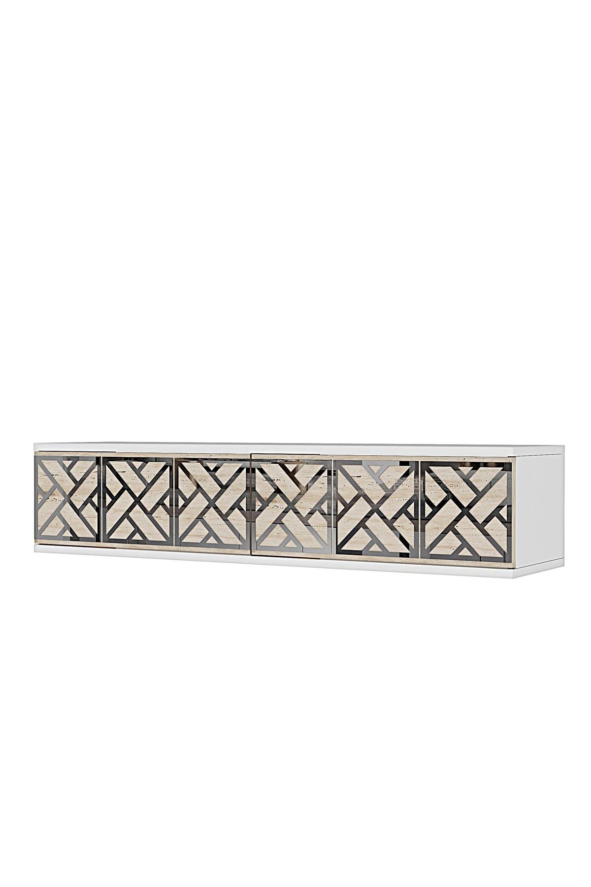 Συρταριέρα 120x25.5x29.6 εκ Λευκό / Ασημί / Travertine 555CHM1661