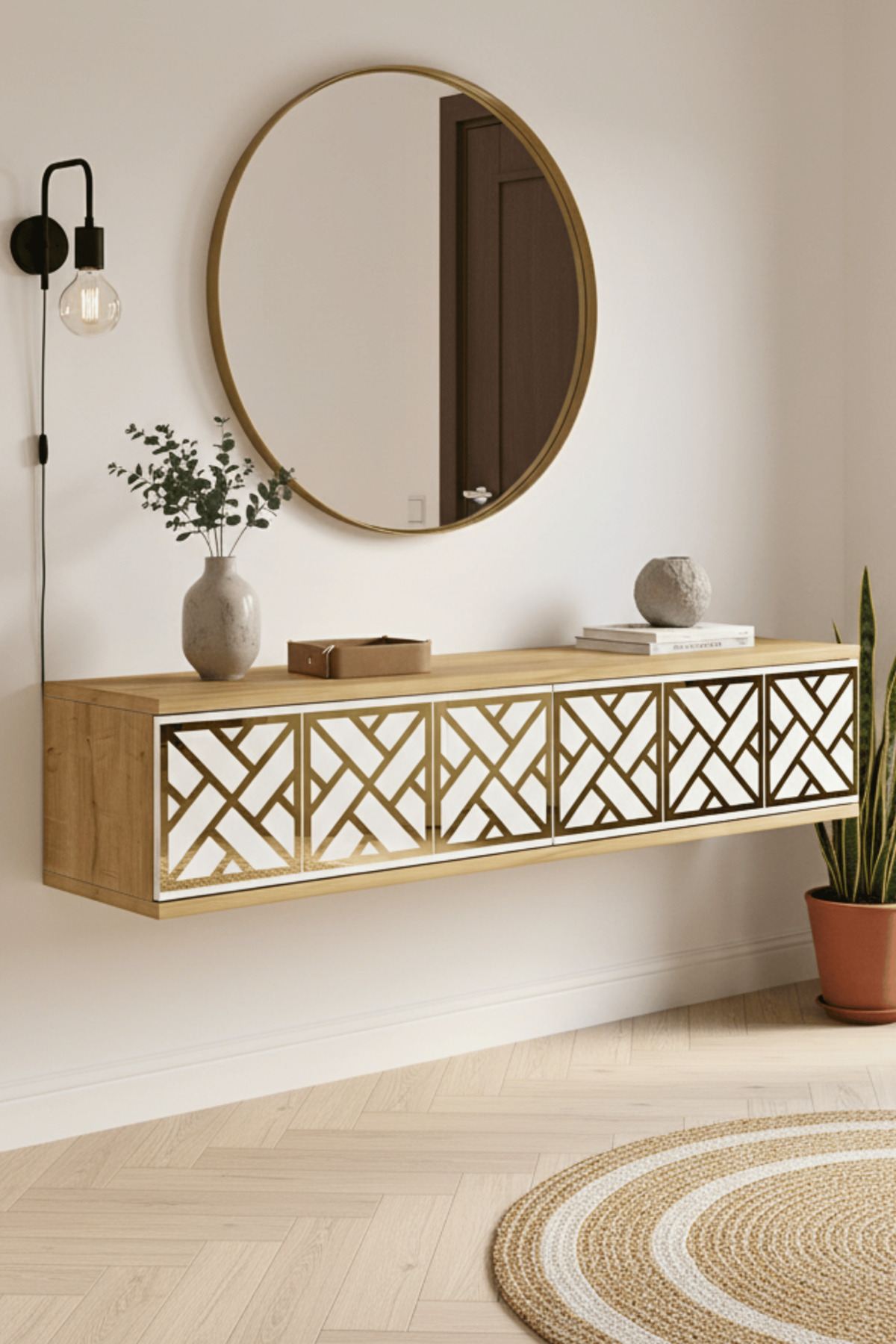 Συρταριέρα 120x25.5x29.6 εκ Δρυς Sapphire / Λευκό / Χρυσό 555CHM1662