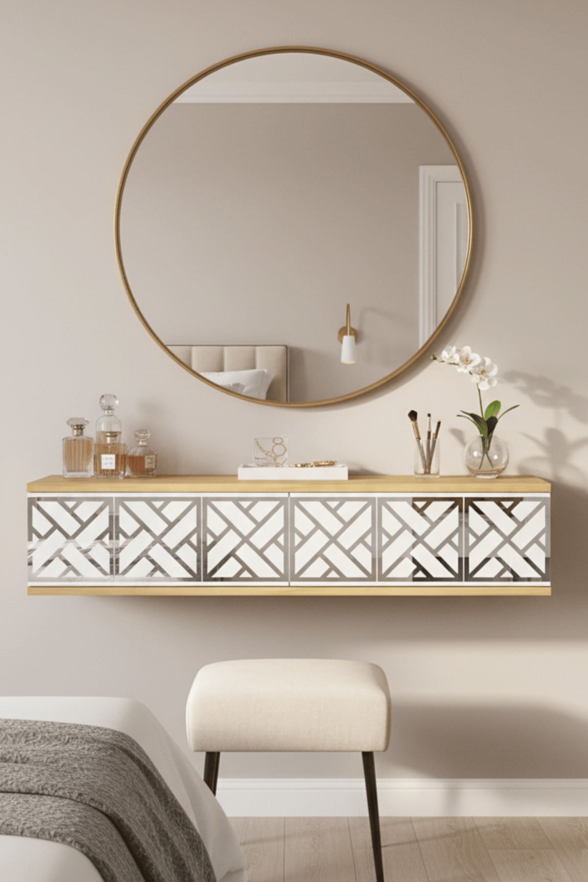 Συρταριέρα 120x25.5x29.6 εκ Δρυς Sapphire / Λευκό / Ασημί 555CHM1663
