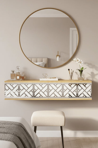 Συρταριέρα 120x25.5x29.6 εκ Δρυς Sapphire / Λευκό / Ασημί 555CHM1663