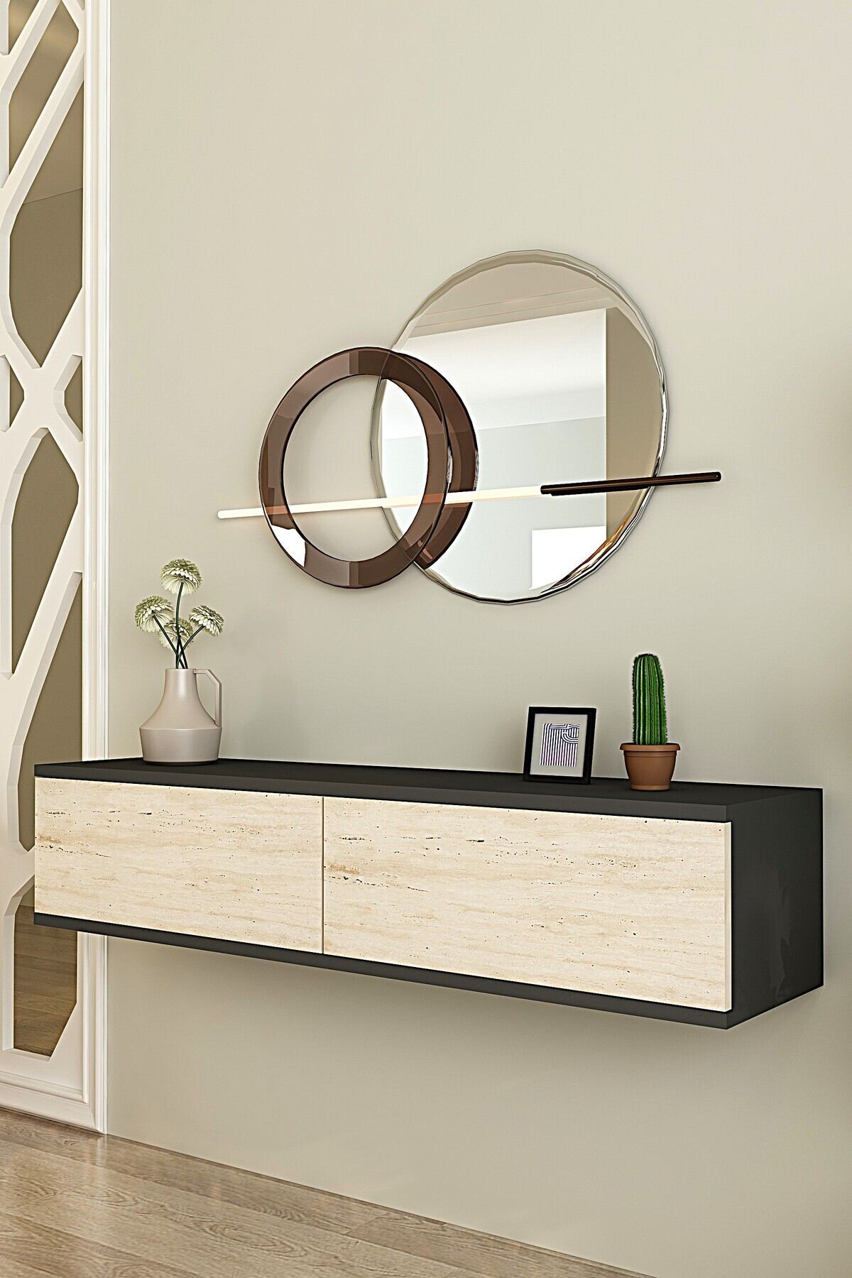 Συρταριέρα 120x25.5x29.6 εκ Ανθρακί / Travertine 555CHM1665