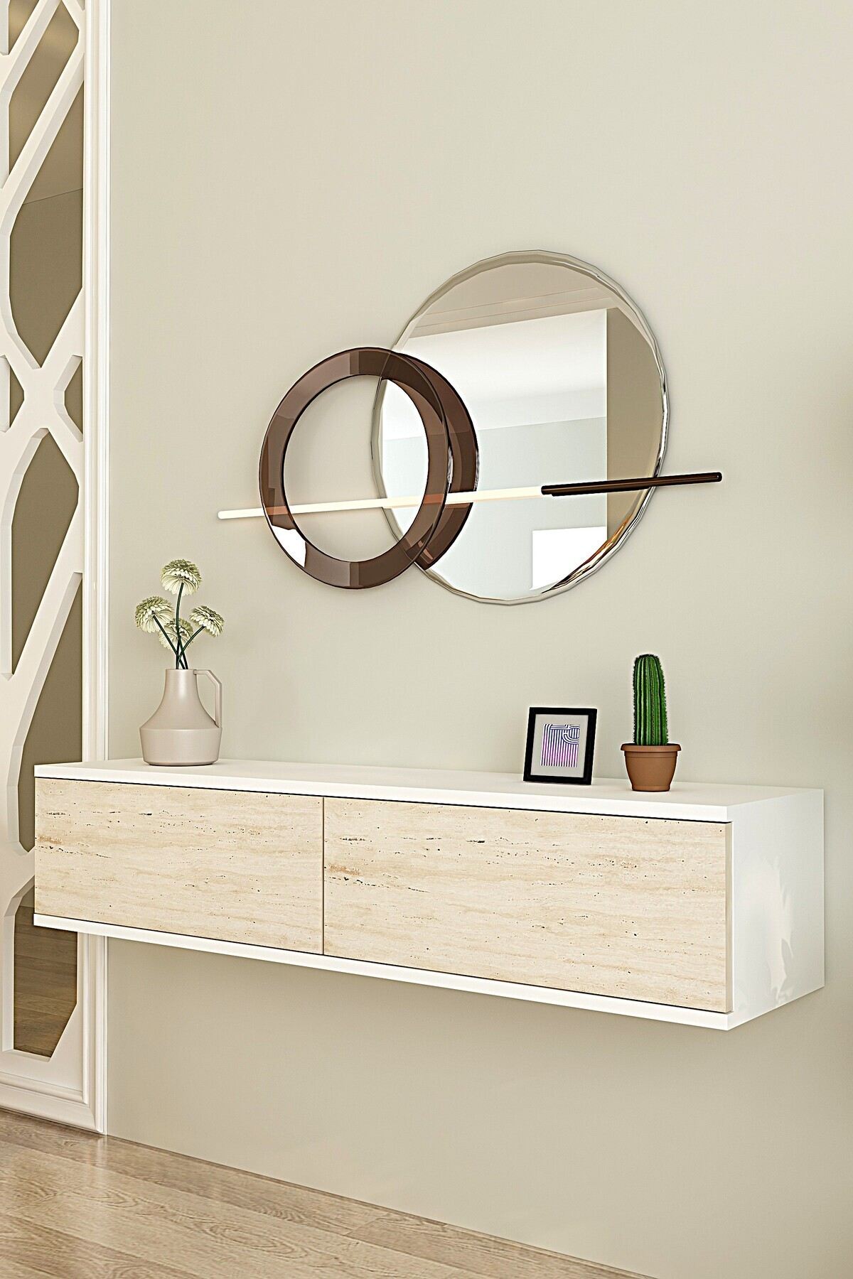 Συρταριέρα 120x25.5x29.6 εκ Λευκό / Travertine 555CHM1667