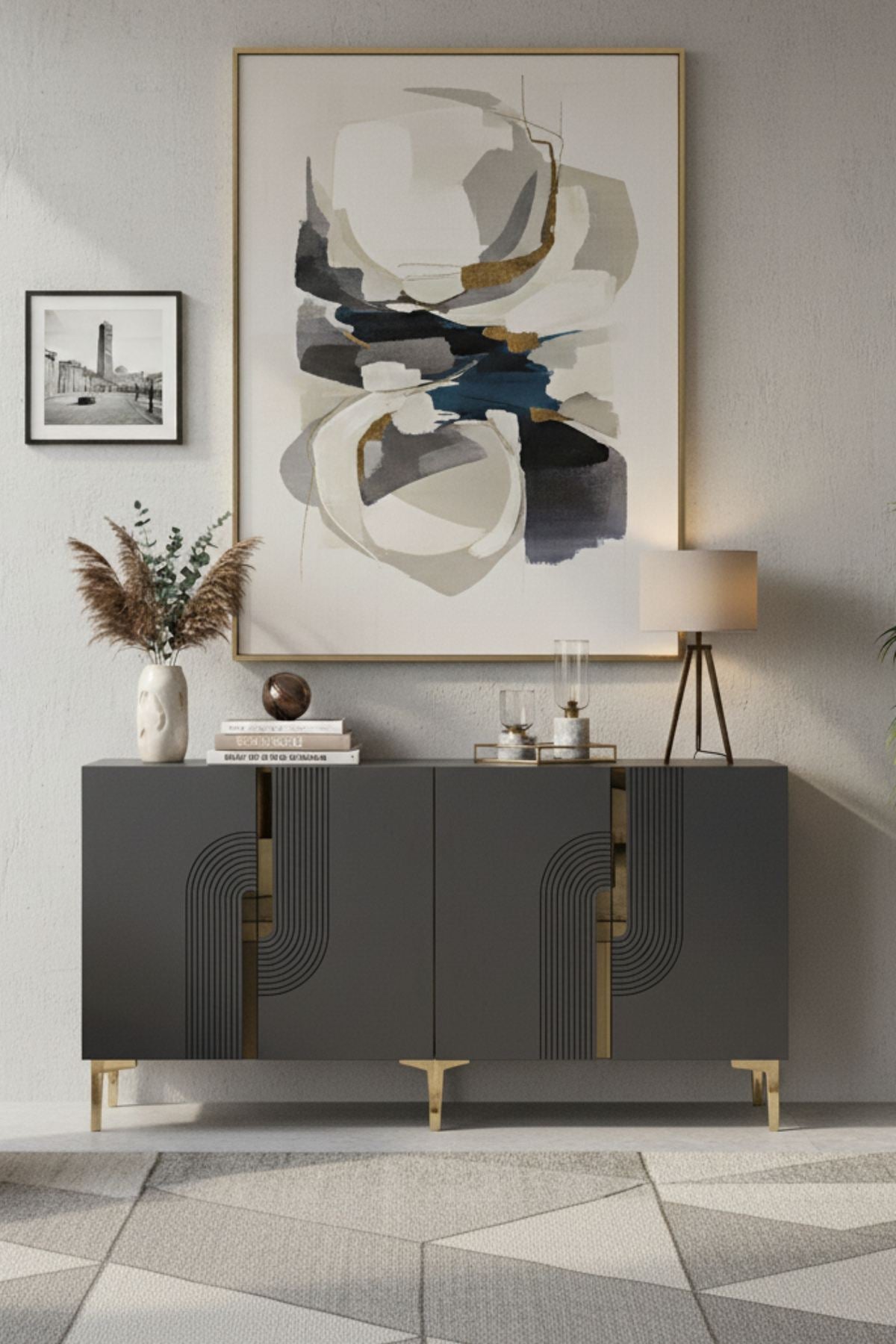 Κονσόλα Μπουφές 180x75x32 εκ Ανθρακί / Χρυσό 555CHM1672